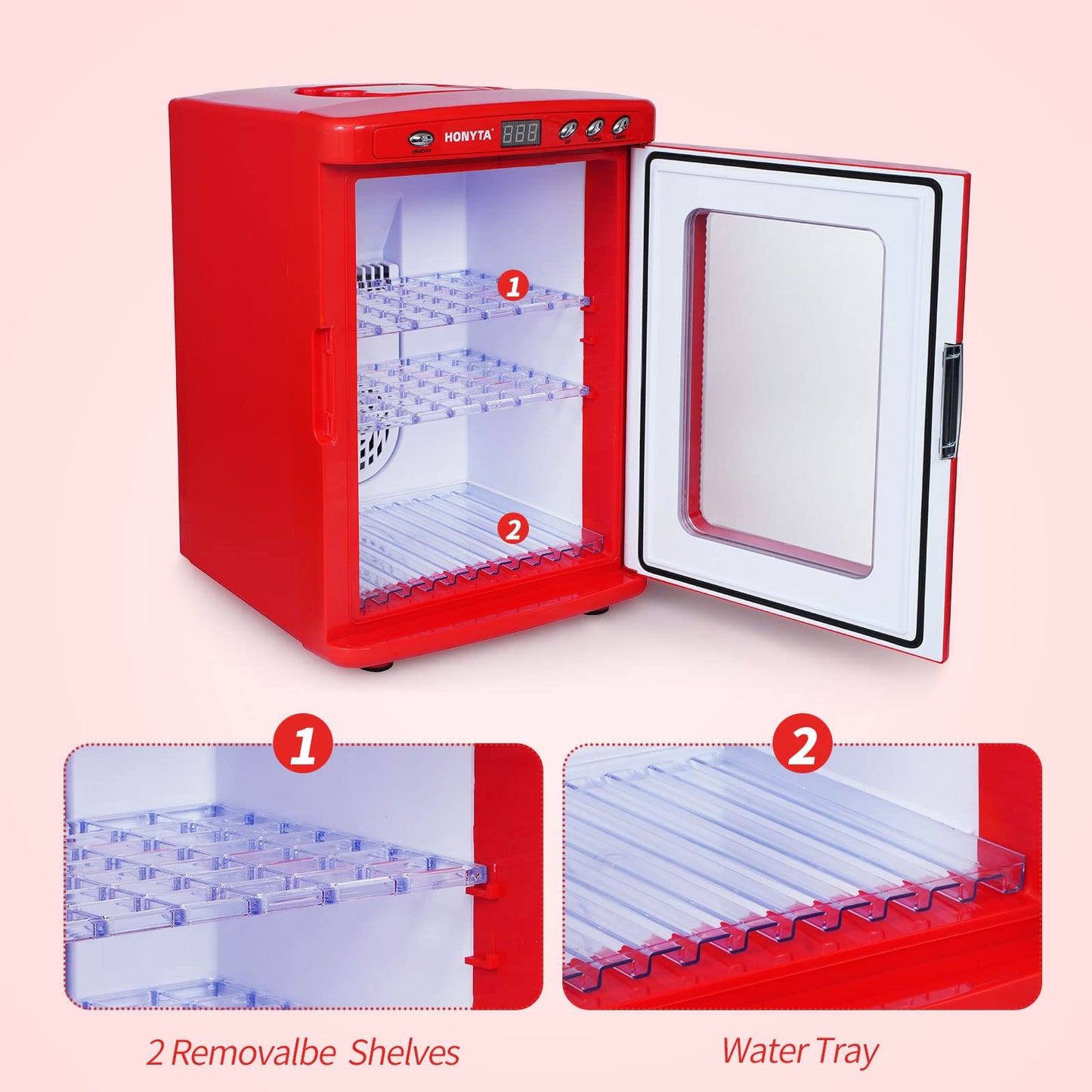RYFT Incubators for Hatching Eggs, 25L Portable Reptile Scientific Lab Incubator with 5°C-60°C, 12V/110V Heating and Cooling for Small Reptiles (Red)