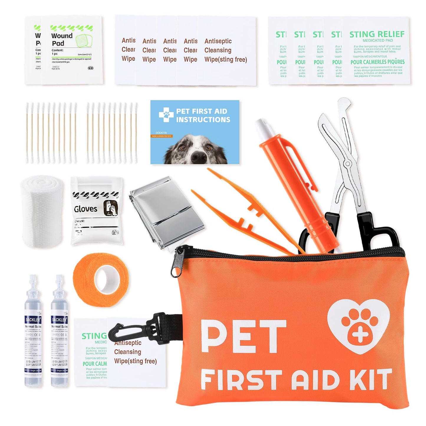 Portable Dog First Aid Kit with Hook - Water Resistant Pouch for Hiking, Camping, Daily Family Use, Travel, Pet Safety, Thoughtful Gift for Pet Owners (45pcs Standard Version)