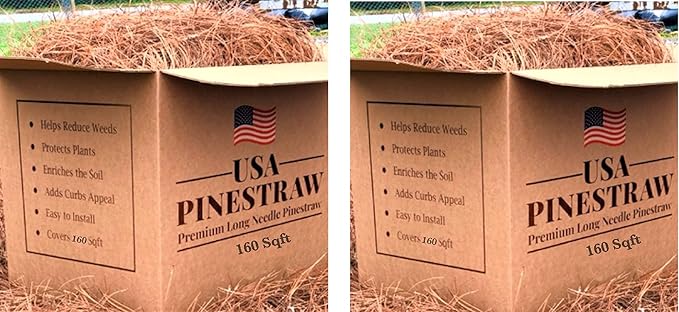 USA Pine Straw - Premium Pine Needle Mulch (Pine Needle Mulch - Covers 160 Sqft 2 Set)