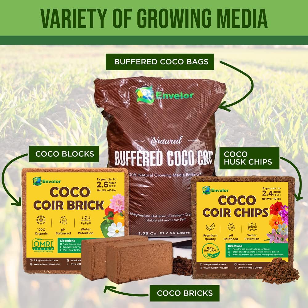 Coco Coir Husk Chips 4-Pack – 2.4 Cu. Ft. Compressed Coconut Coir Bricks, 10 lb. Natural Substrate for Indoor & Outdoor Use, Orchid Bark Alternative, Orchid Potting Mix, Indoor Plant Soil