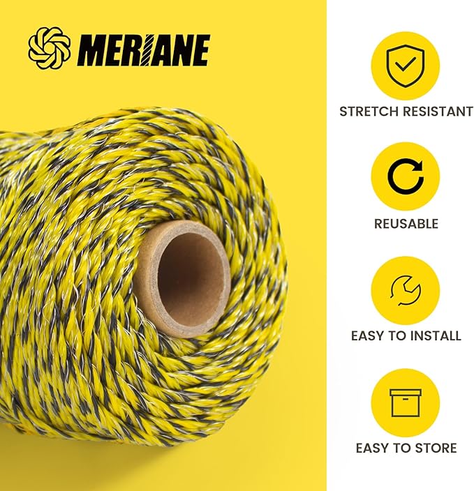 Electric Fence Wire 1/8'' 656 Feet/200 Meters, UV Wear Rust Resistant, Upgraded 6 Stainless Steel Strands Conductors, Portable Polyrope Electric Fence Polywire for Livestock