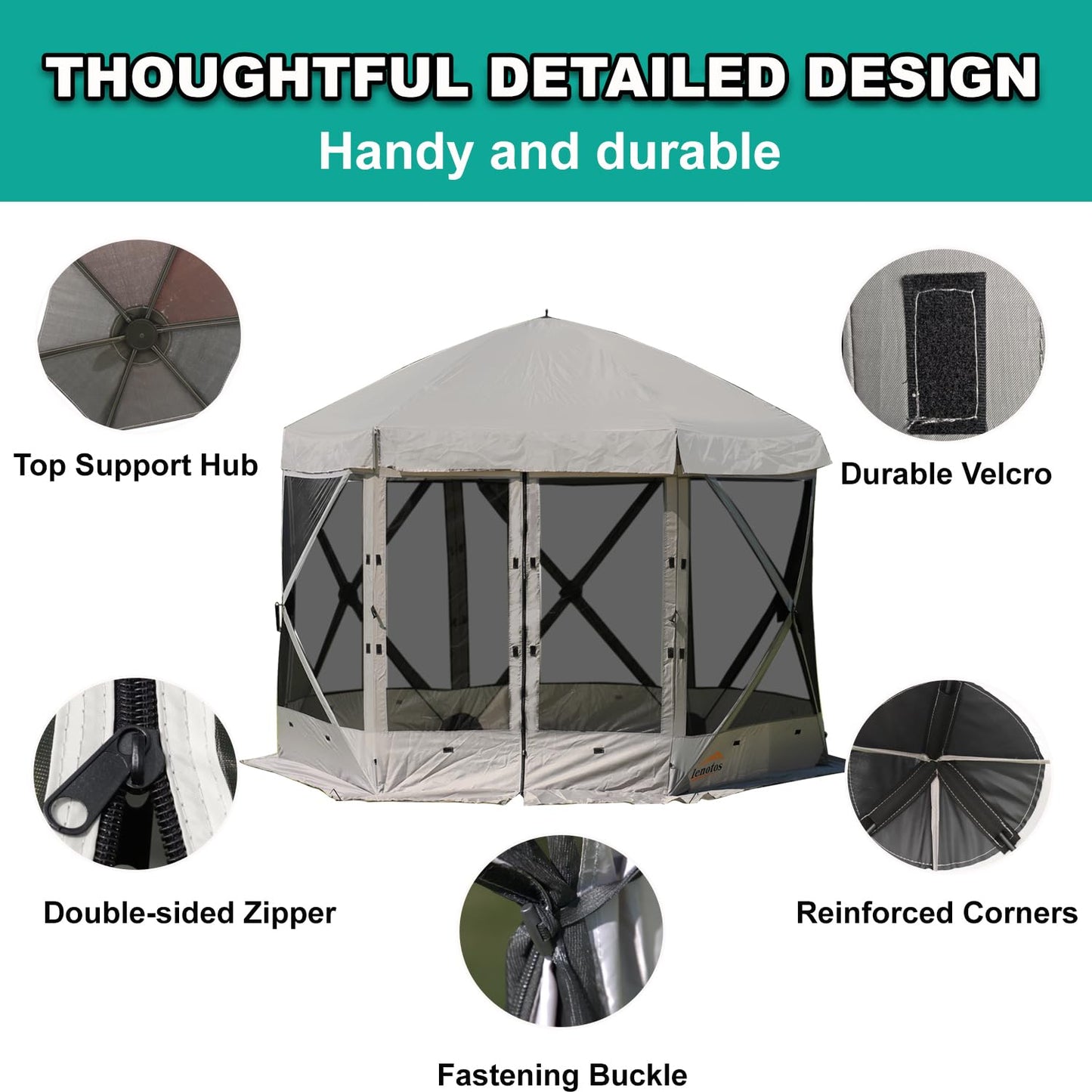 Lenotos Pop Up Screen Tent, 10'x10' Windproof & UV Protection Sun Shelter, Portable Instant Setup, 6-Sided Screen Tent for Picnic, Camping, Backyard, Outdoor (Grey)