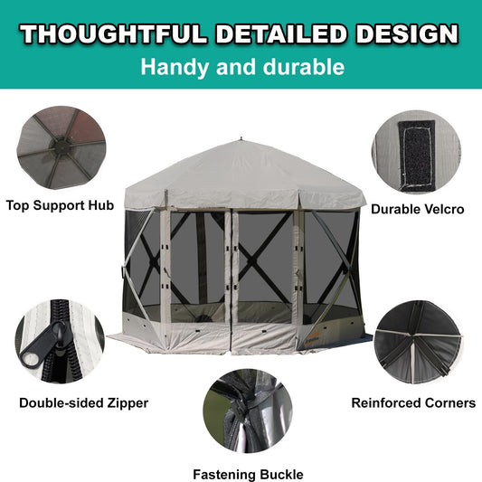 Lenotos Pop Up Screen Tent, 10'x10' Windproof & UV Protection Sun Shelter, Portable Instant Setup, 6-Sided Screen Tent for Picnic, Camping, Backyard, Outdoor (Grey)