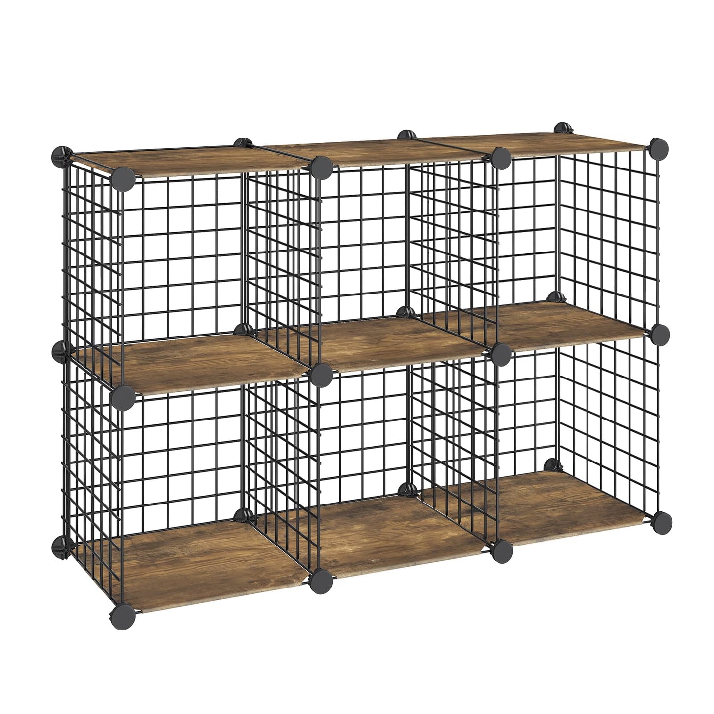 HOOBRO Cube Storage Organizer, 6-Cube Metal Grid Storage Shelf, Modular Cabinet, DIY Wire Bookshelf, for Living Room, Bedroom, Study, Rustic Brown and Black BF06CW01