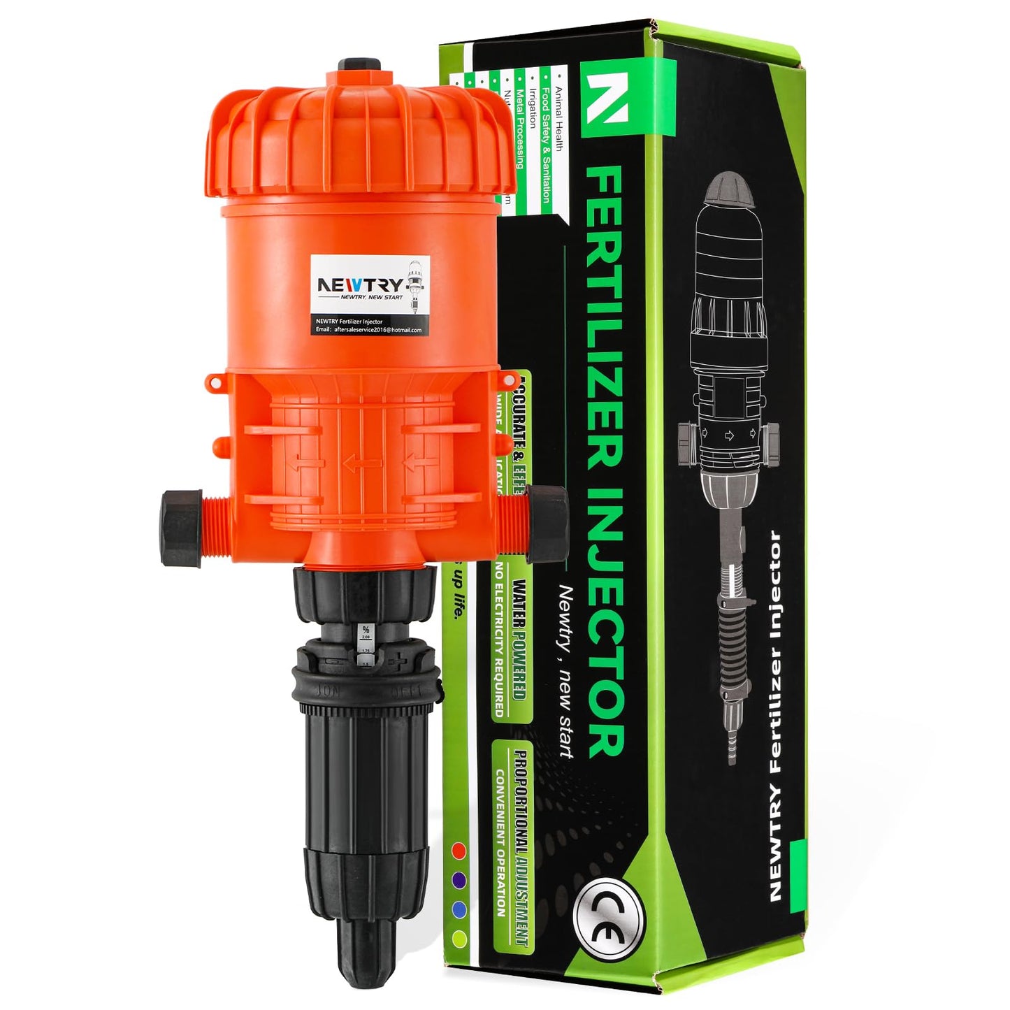 NEWTRY 1:500-1:50 Fertilizer Injector for Drip Irrigation, 0.2%-2% Dosing Pump, for Garden, Greenhouse, Livestock, Agriculture, Nutrient Delivery System