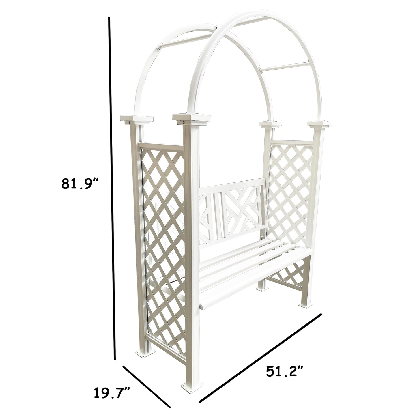 White Aluminum Garden Arbor Arch with 2-Seater Bench