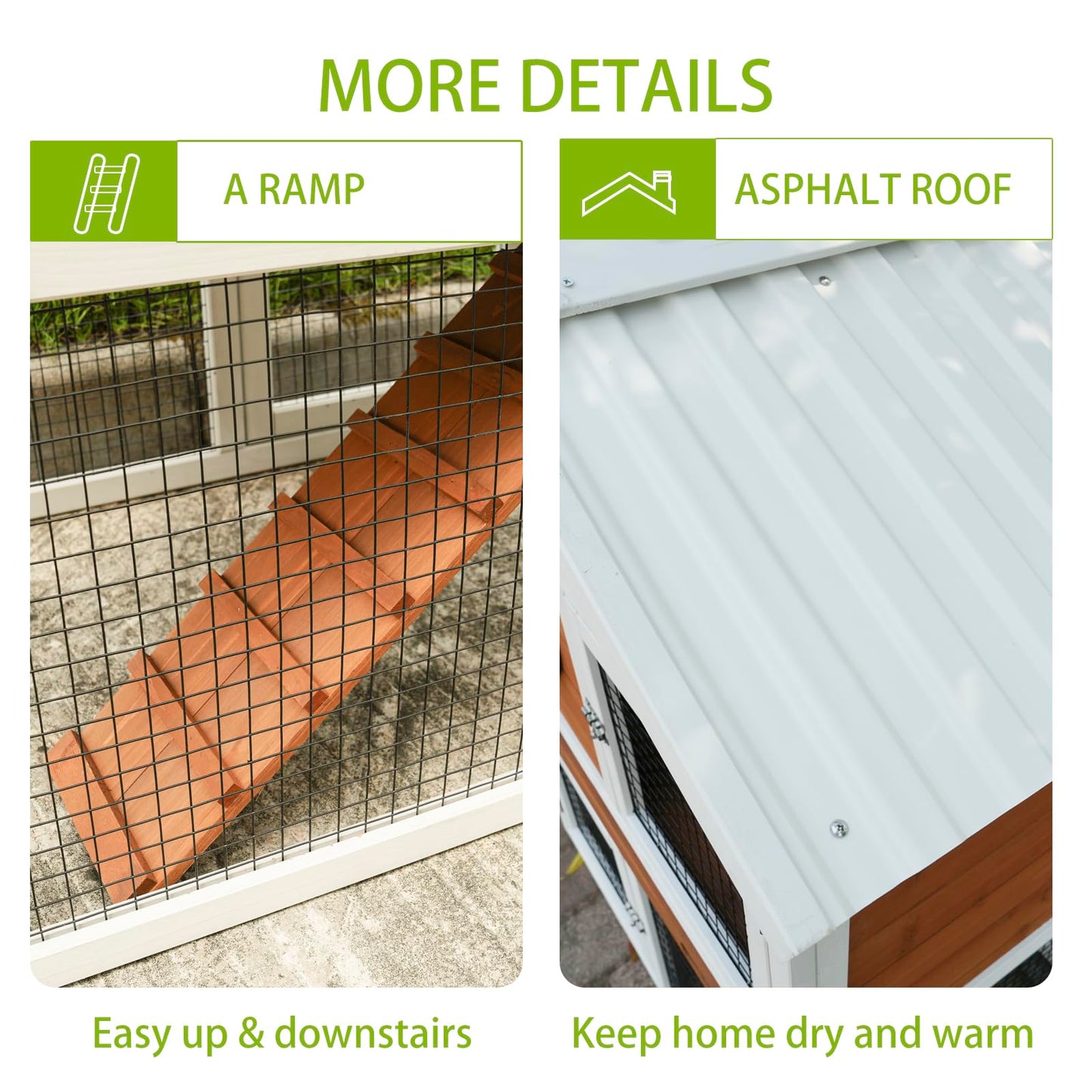 YOPTO 2-Tier Wooden Rabbit Hutch with Waterproof Roof,Outdoor Bunny Cage with Removable Pull-Out Tray,Viewing Window Design for Small Animals,Enclosure for Guinea Pigs & Hamsters,White+Red