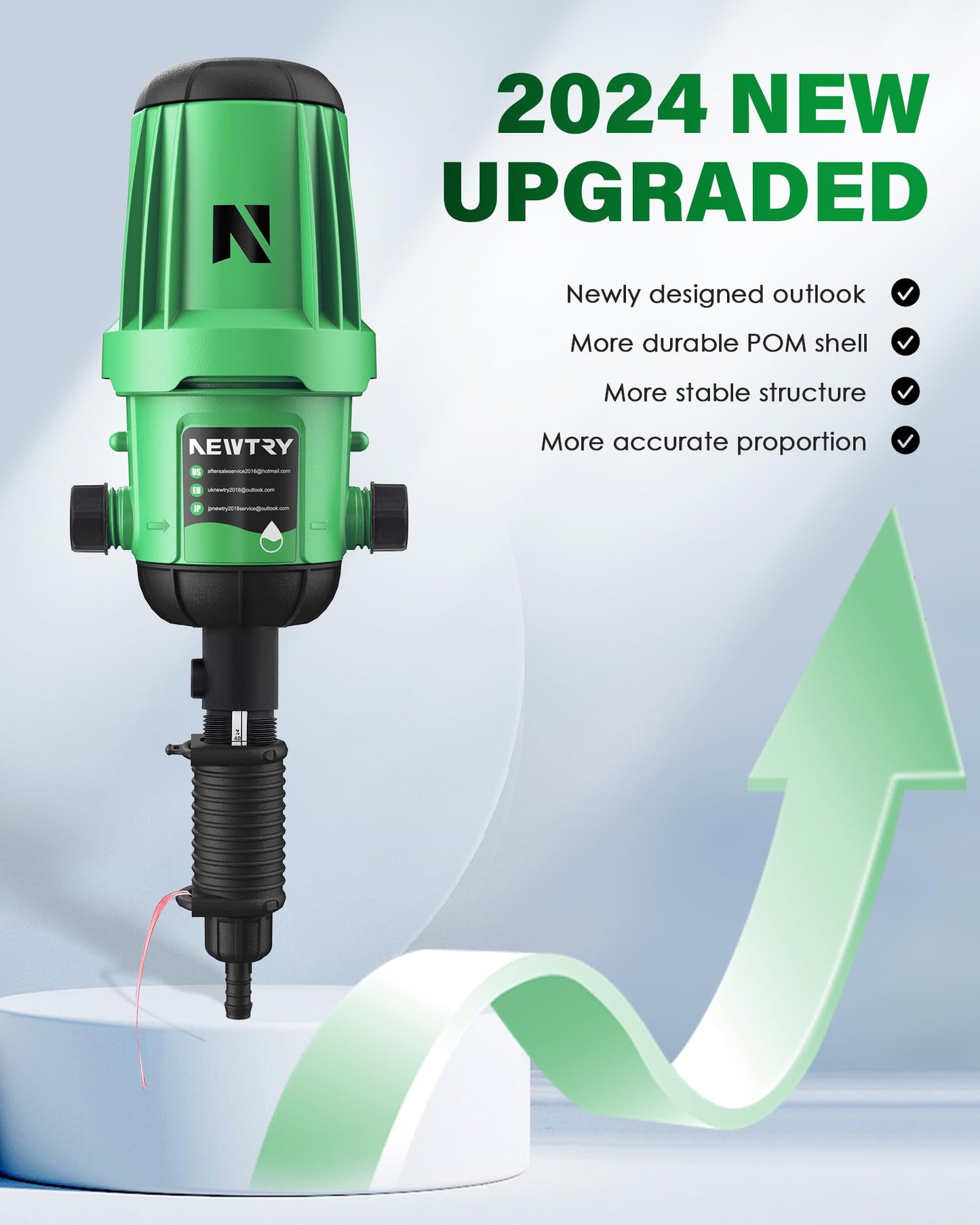 NEWTRY Fertilizer Injector for Drip Irrigation, 0.4%-4% Adjustable Dosing Pump, 3/4'' NPT Water Powered Liquid Doser for Garden, Greenhouse, Irrigation & Hydroponic System, Farm, Grow Tent Green