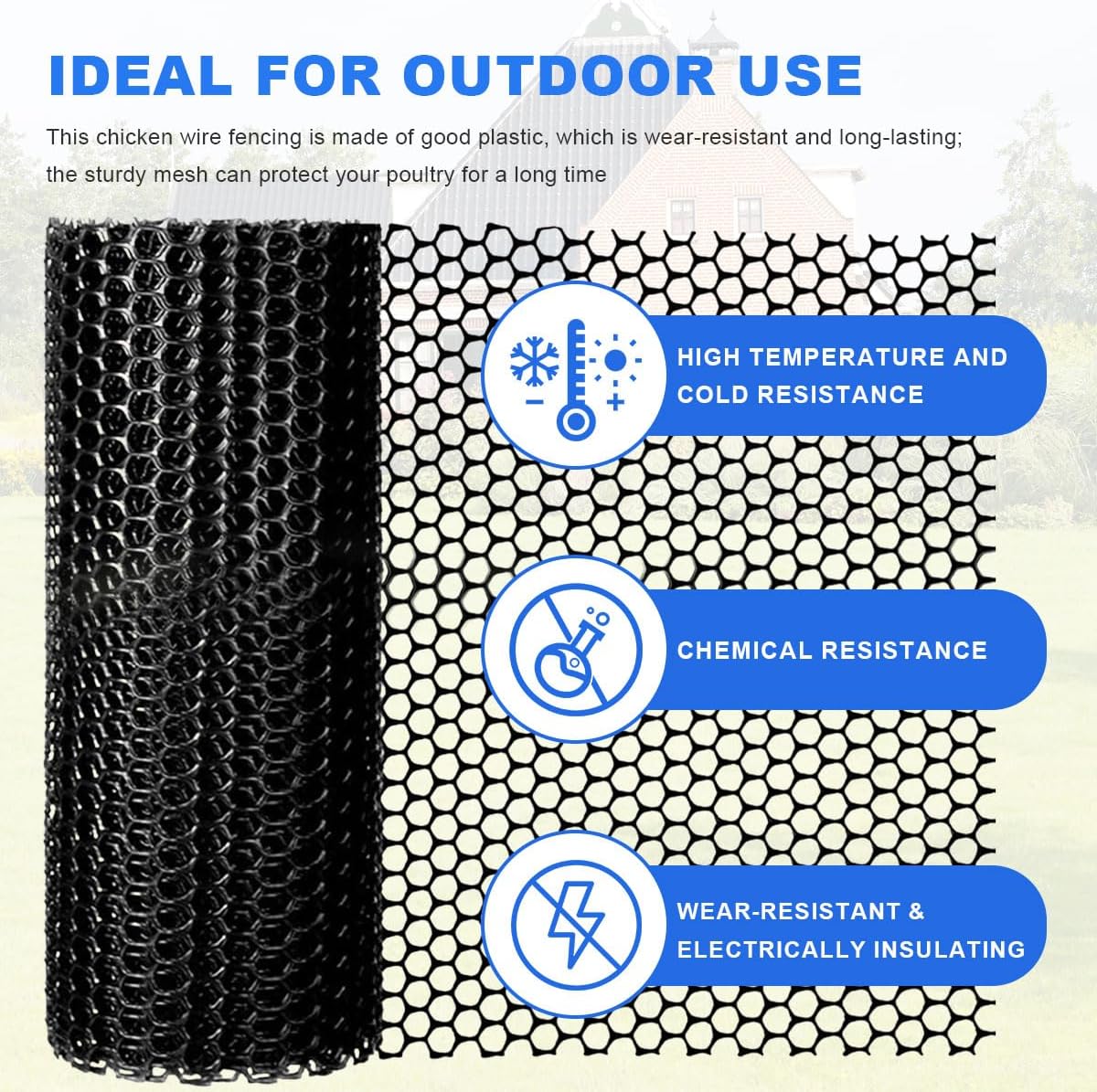 Black Plastic Mesh Fence Roll with Zip Ties – Pet & Garden Barrier for Dogs, Rabbits & Poultry • Balcony & Snake Protection,Easy Install (15.7INx16.4FT)