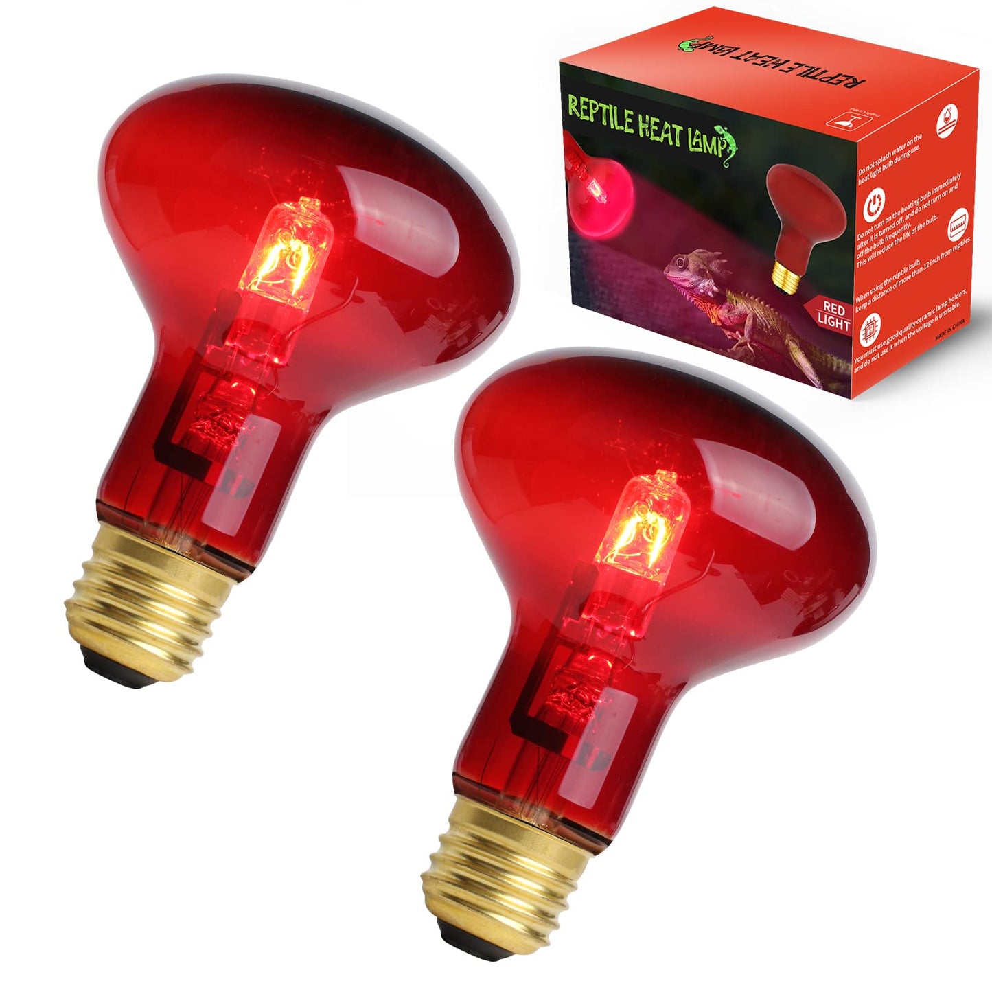 FIVEAGE 75W Red Pet Light Heating Infrared Bulb UVA Spot Heat Lamp for Reptile and Amphibian Use - Lizard Tortoise Snake Chameleon 2 Pack