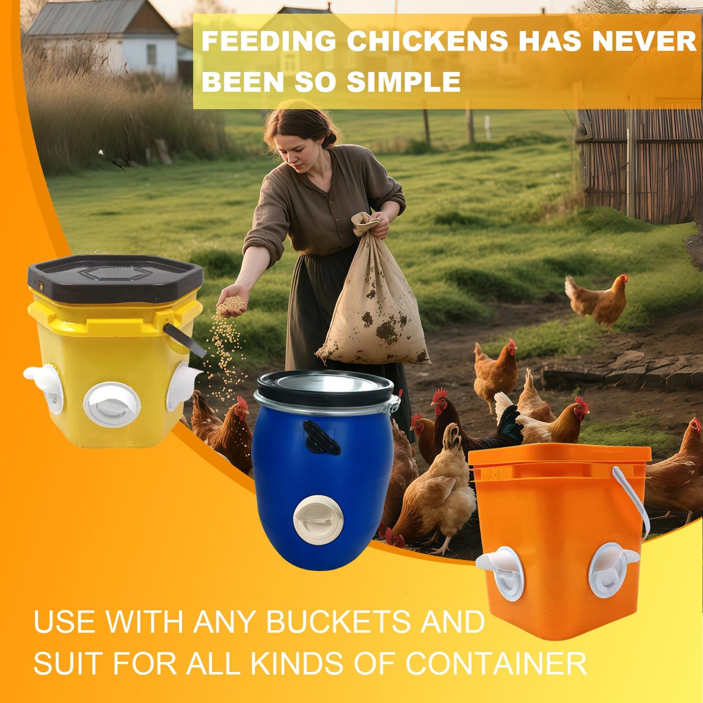 Diy Chicken Poultry Pro Feeder Port No Waste Mess Cups Kit for Gravity Automatic Chickens Bucket Feeder Pro Coop Feeder and Waterer Food Dispenser Set System Equipment for Buckets Barrels Bins Troughs