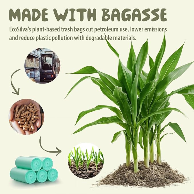 Small Compost Bags 2.6 Gallon Trash Bag, EcoSilva 125 Count Small Compost Bags for Countertop Bin, Compostable Trash Bags 2.6 Gallon Compostable Food Scrap Bag for Kitchen Bathroom Office