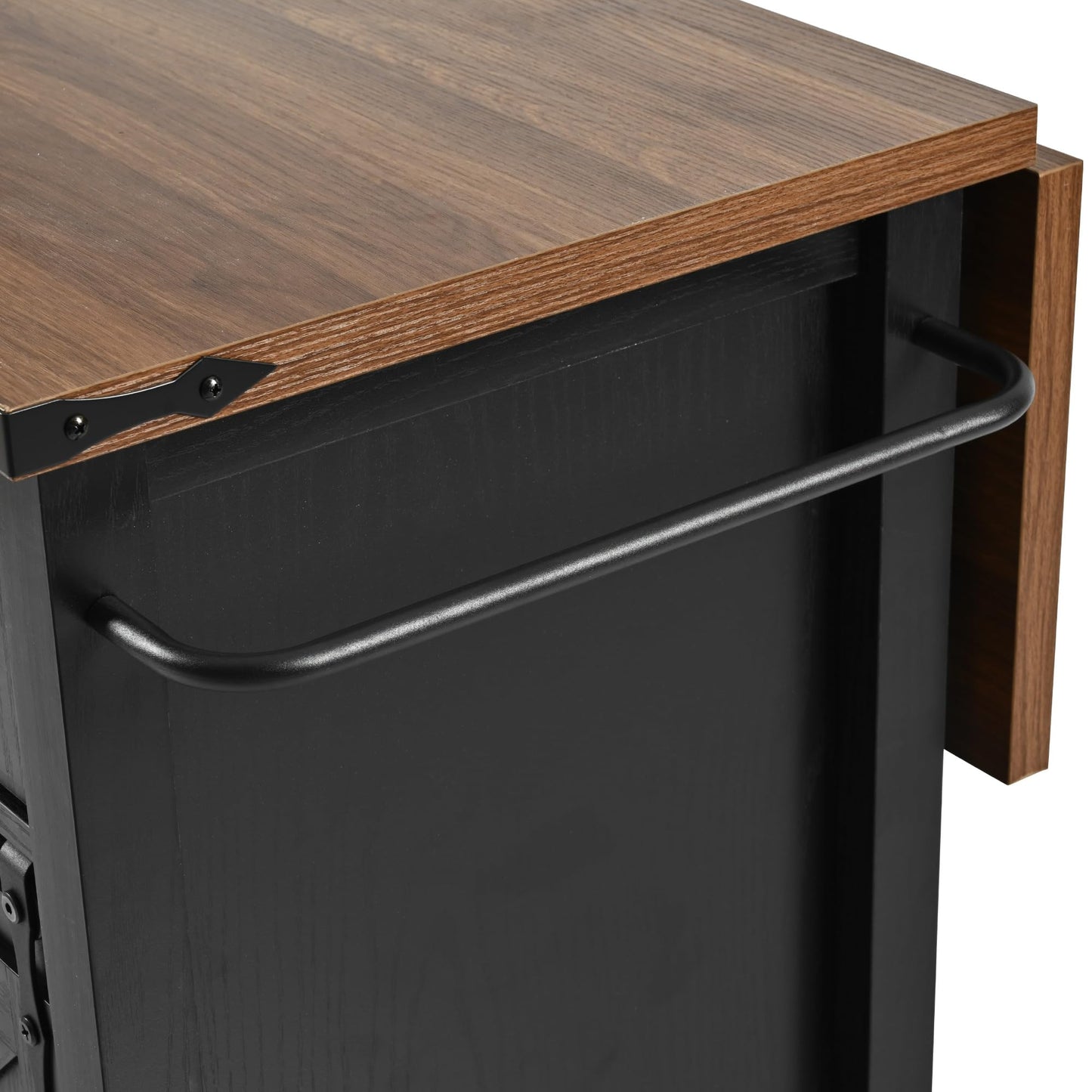 Casaphoria Kitchen Island with Storage, 53.7" Rolling Kitchen Cart on Wheels with Power Outlet, Drop Leaf, Spice Rack, Farmhouse Style, Black