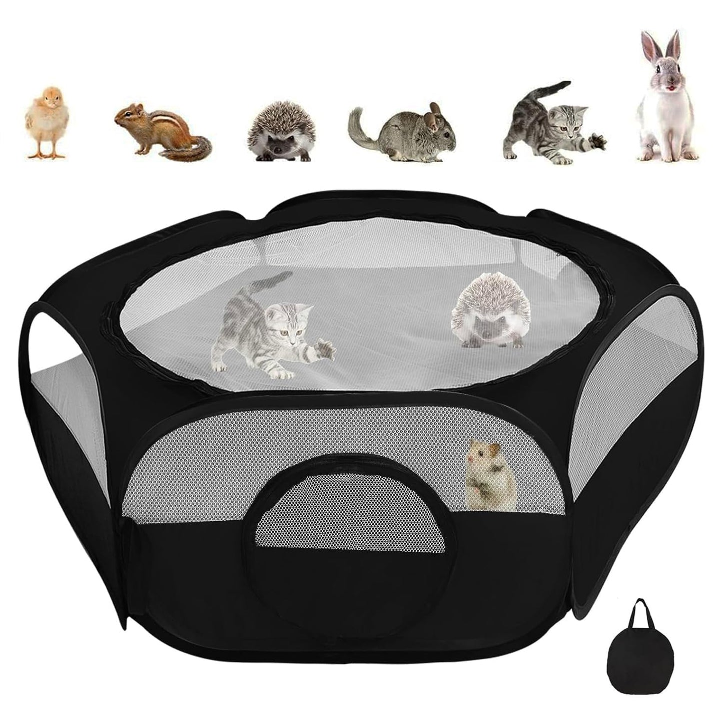 Deapeey Small Animal Playpen, Portable Kitten Playpen with Double Covers, Pop Up Guinea Pig Playpen Indoor Outdoor Bunny Playpen for Rabbit, Hamster, Hedgehogs, Chinchillas, Ferret, Bearded Dragon