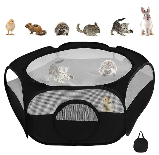 Deapeey Small Animal Playpen, Portable Kitten Playpen with Double Covers, Pop Up Guinea Pig Playpen Indoor Outdoor Bunny Playpen for Rabbit, Hamster, Hedgehogs, Chinchillas, Ferret, Bearded Dragon