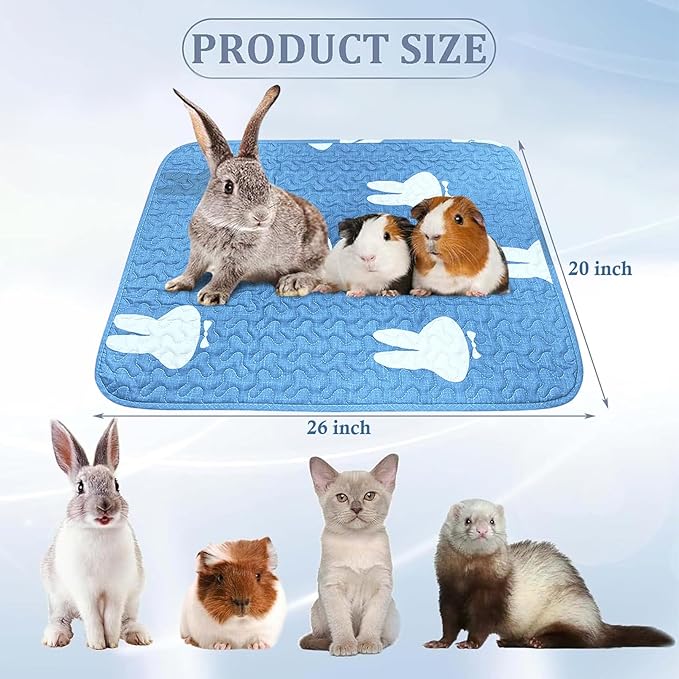 kathson 2 PCS Rabbit Cage Liners Washable Super Absorbent Sleep Pad Bed for Guinea Pig Small Animals Reusable Fleece Bedding Anti-Slip Mats for Bunny Hedgehog Kitten Chinchilla (20 x 26inch)
