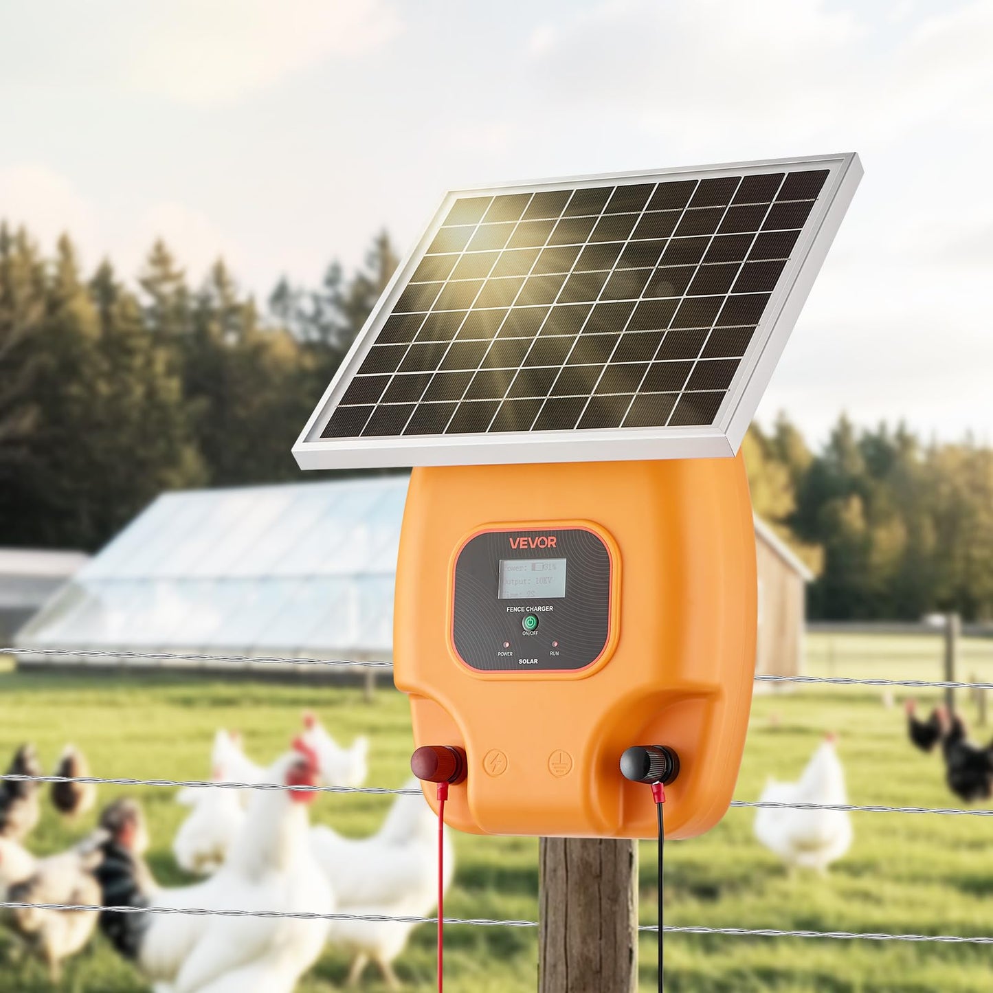 VEVOR Solar Fence Charger, 0.6J 8 kV Solar Powered Fence Charger, Electric Fence Energizer Kit, Keep Out Predators, 4-5 Days Runtime, for Livestock, Poultry, Garden Protection