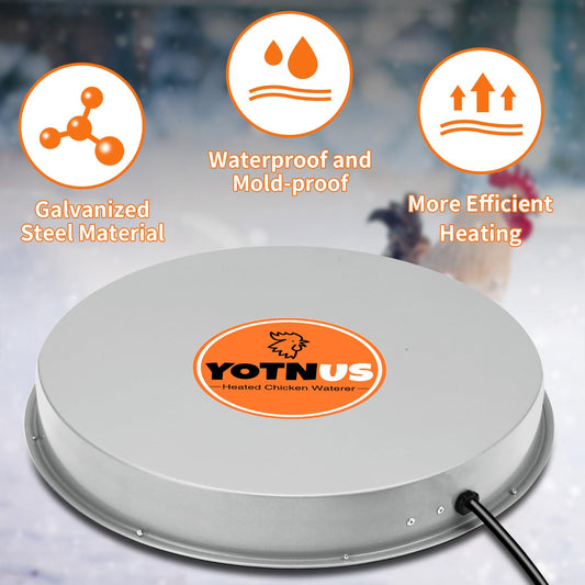 YOTNUS Chicken Water Heater for Winter: 11 Inch Chicken Water Heater Base, 77℉ Automatic Shut-Off, Safe for Outdoor Use, 125W Heated Chicken Waterer, Poultry Water Deicer with 6 Feet Cord