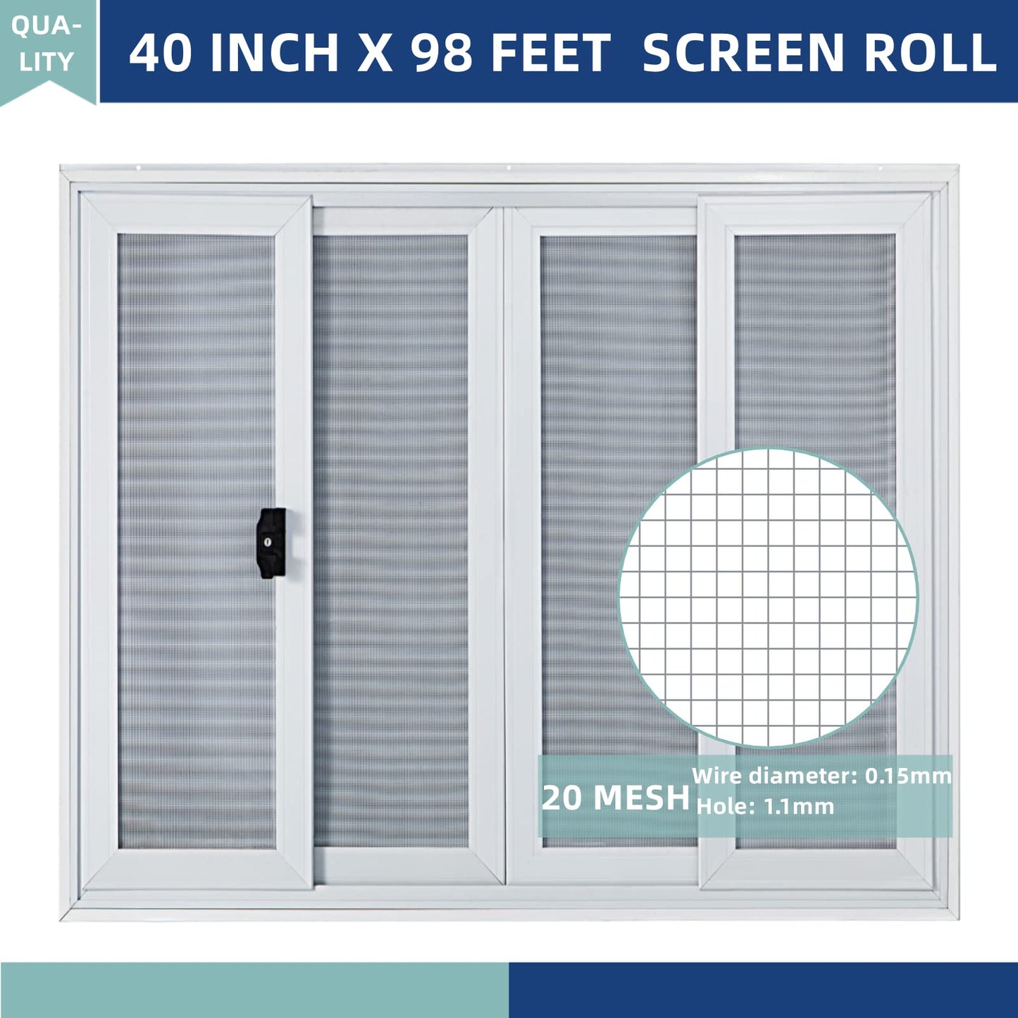 Nisorpa 304 Stainless Steel Woven Wire Mesh 40 Inch x 98 Feet Window Screen Security Mesh Roll Replacement for Balcony Porch Cabinets, Poultry Netting Cage Fence - 20 Mesh 0.15mm Wire Dia