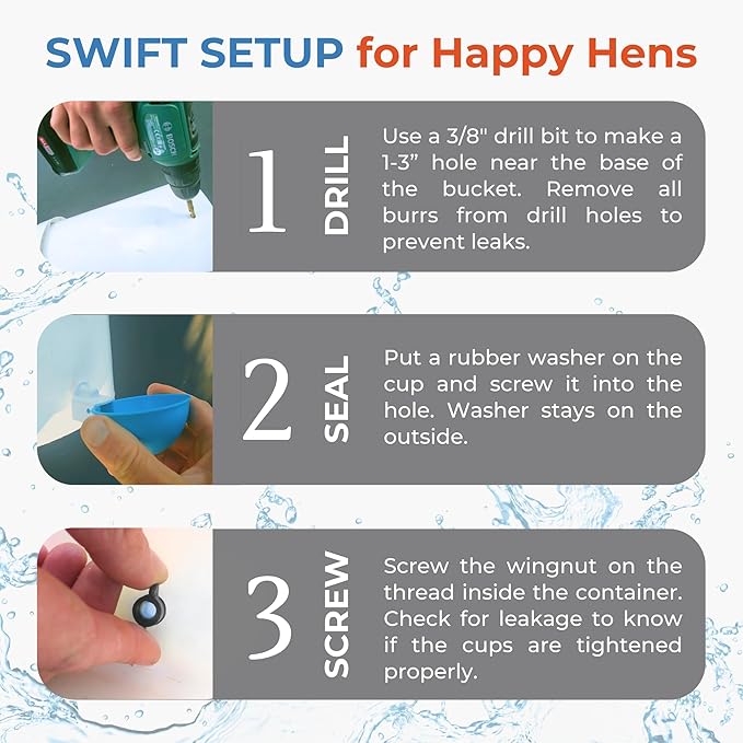 Lil Clucker - Blue Large Automatic Chicken Waterer Cups Suitable for Ducks, Geese, Turkeys, and Bunny Rabbit - Water Feeder Kit - Poultry Waterer - Pack of 5