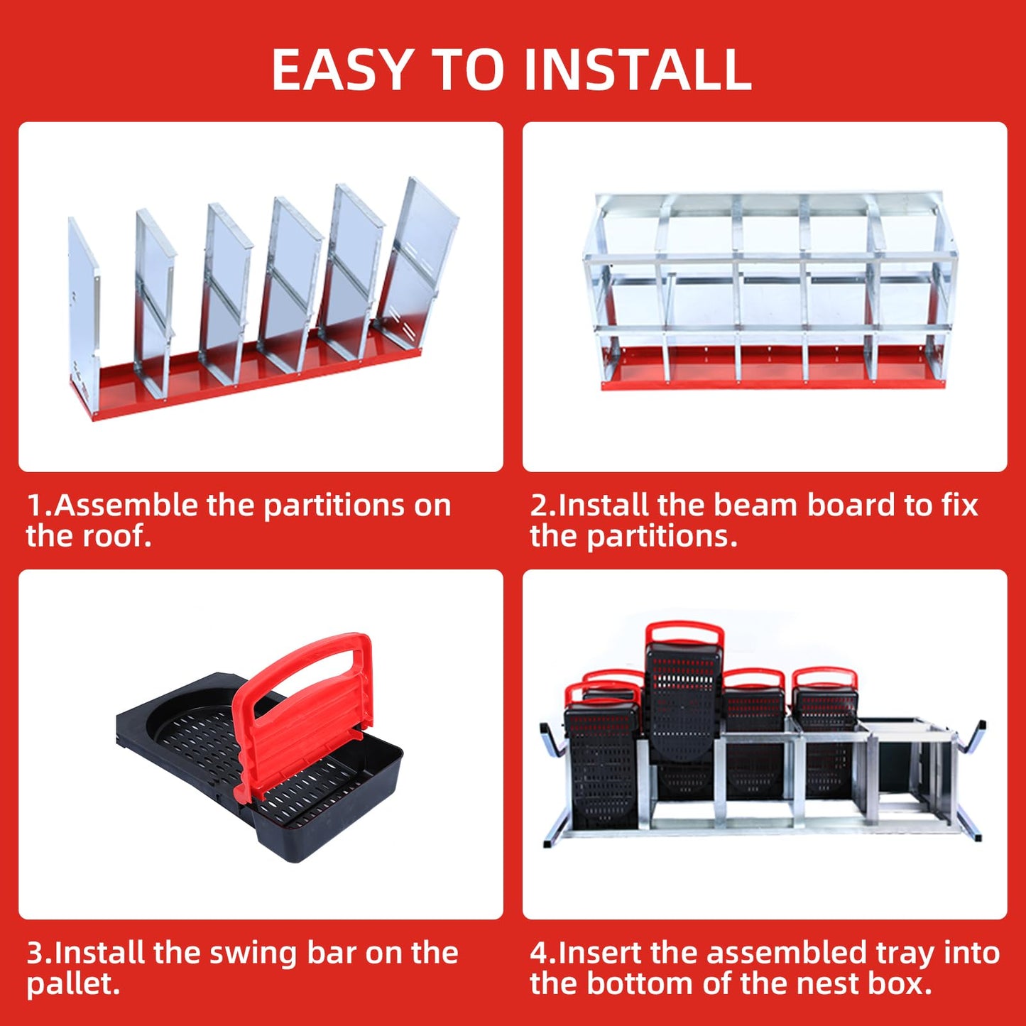Chicken Nesting Box, 2-Tier Chicken Laying Boxes for Hens, 10 Compartments Chicken Laying Box, 10 Room Metal Nesting Boxes for Chicken, Roll Away Nest Box with Lid Cover to Protect Eggs, 10 Hole, Red