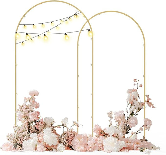 Babenest Gold Arch Backdrop Stand Set of 2, 7.2FT/8FT Metal Arch Wedding Stand, Balloon Arch Frame for Ceremony Birthday Party Bridal Baby Shower Halloween Banquet Decoration