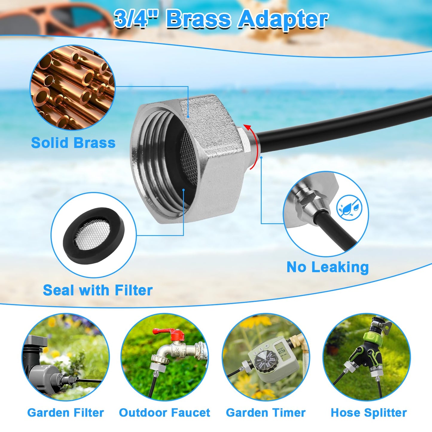 UBYNID Misters for Outside Patio, 60 FT Chicken Coop Misting Cooling System with 15 Mist Nozzles+Brass Adapter (3/4") DIY Outdoor Water Mister for Garden Trampoline Greenhouse Canopy
