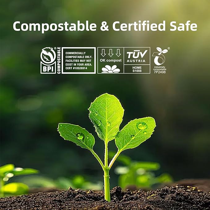Compostable Trash Bags, Small Compost Bags 3 Gallon, Extra Thick 0.8 Mils, 16.9" x 17.7", 50 Count, Compostable Food Scrap Bags for Kitchen Waste, Green Bin Liners for Garbage Disposal