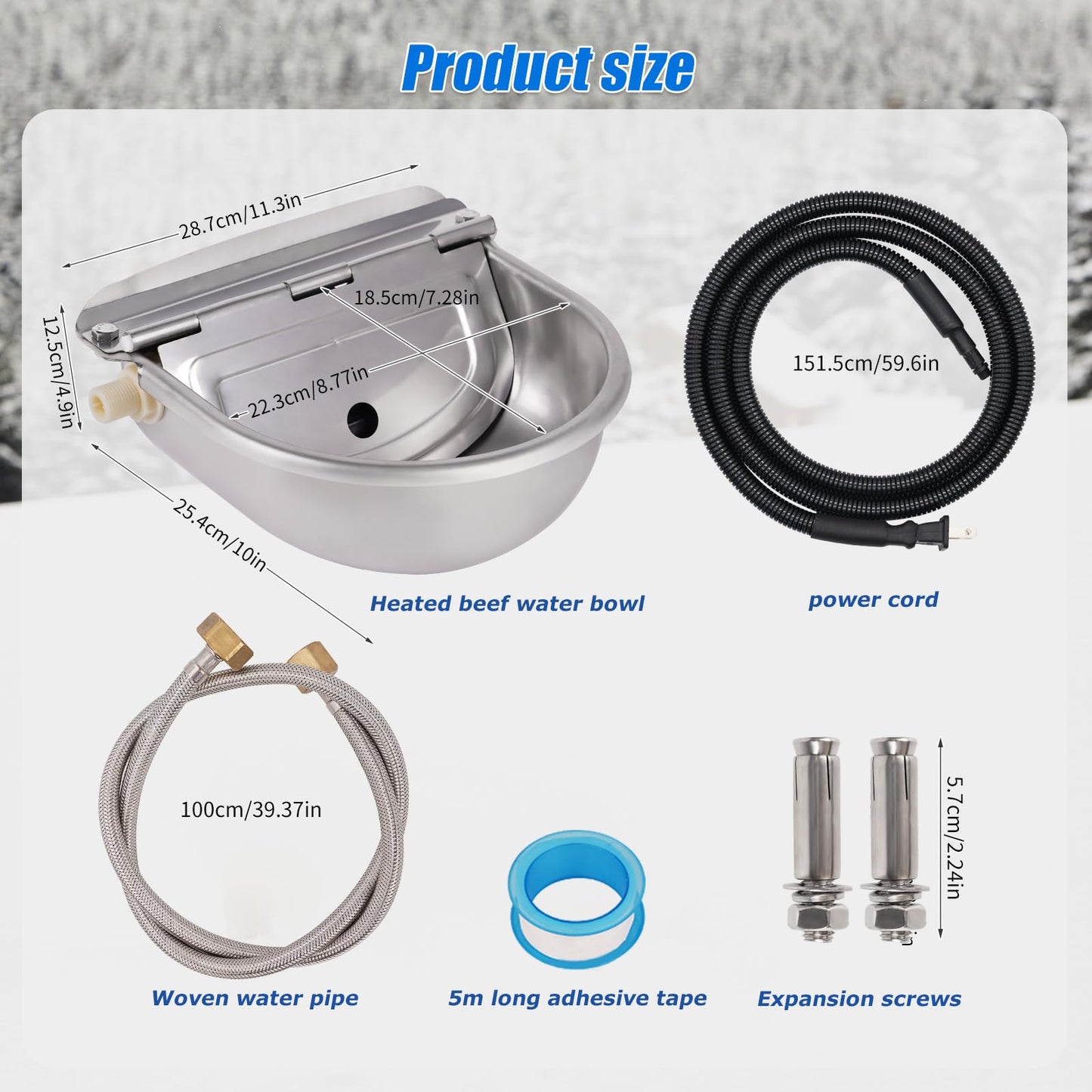 Heated Water Bowl for Dogs Outdoor Cats Large Breed Automatic Dog Water Dispenser Auto Fill Heated Pet Water Bowl Outside Pet Waterer for Chicken Goat Pig Horse Livestock