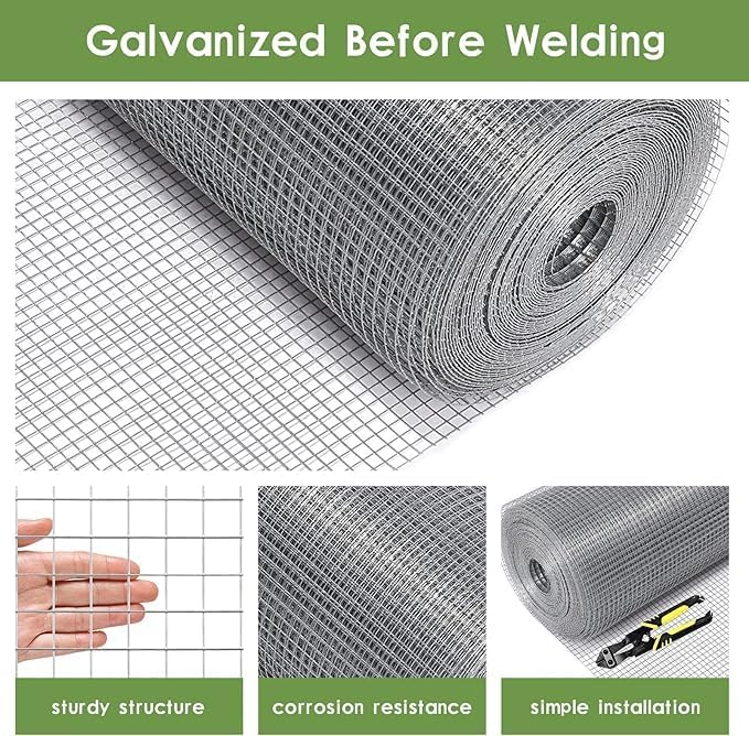 Tongmo Hardware Cloth, Chicken Wire Fencing, 19 Gauge Galvanized Wire & 1"x1" Mesh Size Welded Wire Roll Garden Fence, Poultry Netting for Rabbit/Duck/Chicken Coop (48" x 50')