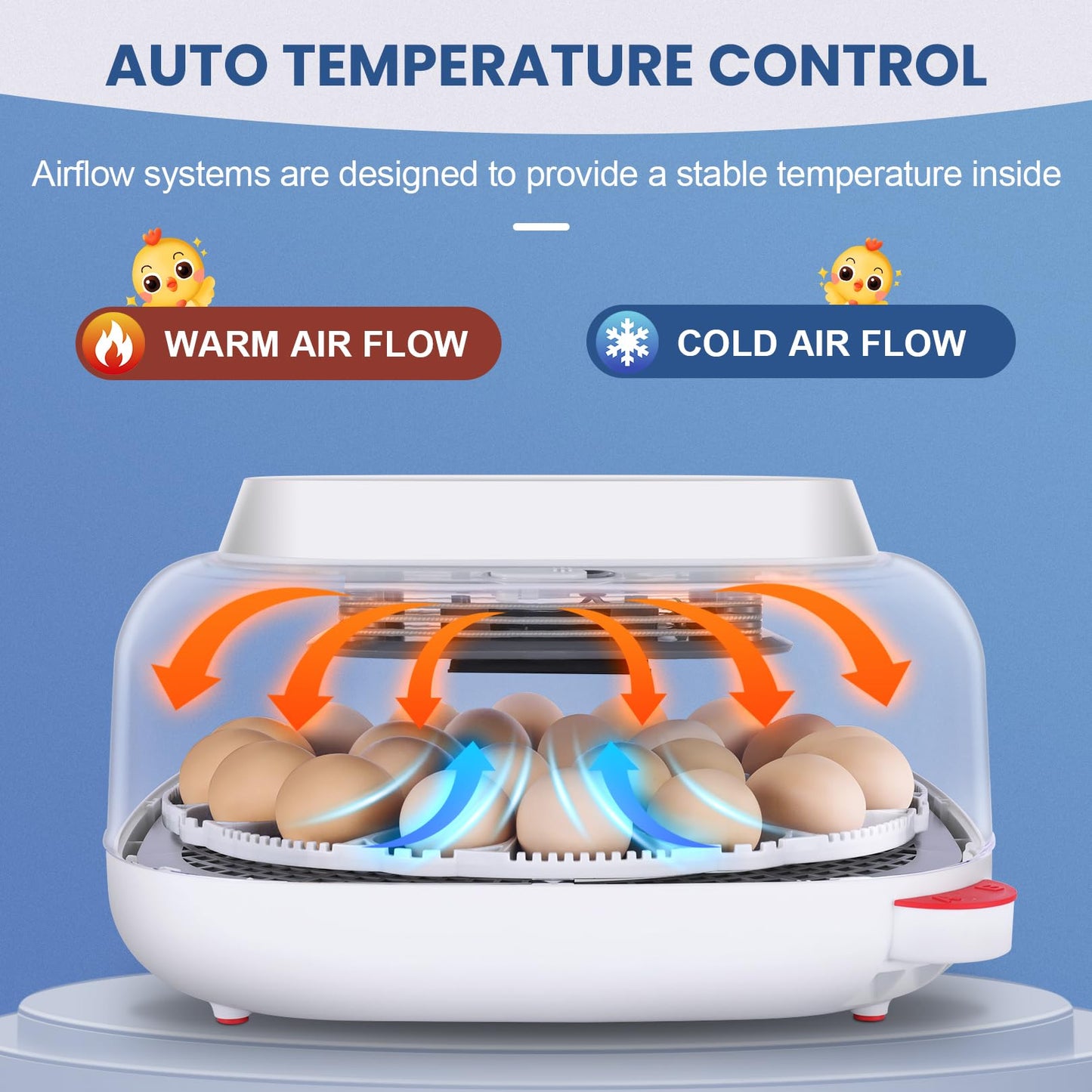 Sailnovo 24 Eggs Incubators for Chicken Eggs with 4 Modes, 360° View Incubator with Automatic Egg Turning and Temperature Control Humidity Display, Digital Incubator for Chicken Quail Duck(Blue)