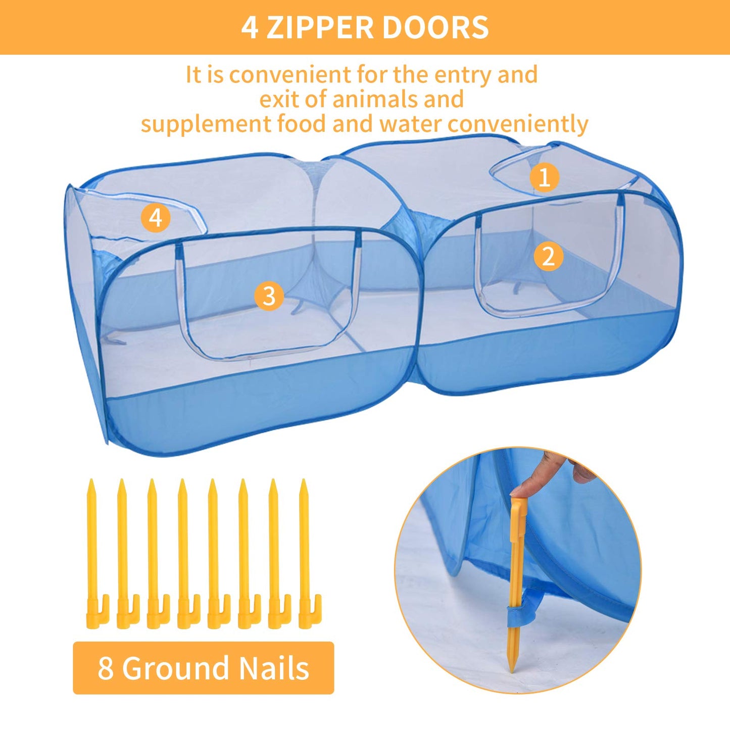 Jhua Pet Playpen for Small Animals, Portable Chicken Run with Cover, Foldable Chicken Coop Outdoor, Play Pens for Small Pets with Transparent Mesh Walls for Chicken Duck Puppy Cat Rabbit (Blue)