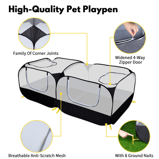 Small Animal Playpen, Portable Chicken Run Coop with Detachable Bottom and Breathable Mesh Walls, Foldable Pet Enclosure for Puppy Kitten Rabbits, Pet Tent Indoor Outdoor