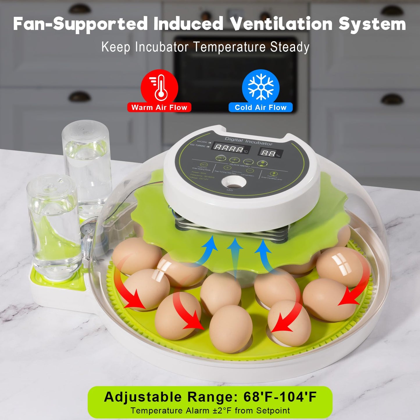 18 Egg Incubator with Automatic Turning & Humidity Control, ±0.1℃ Precision for Chicken/Duck/Goose/Quail/Parrot Eggs(Green)