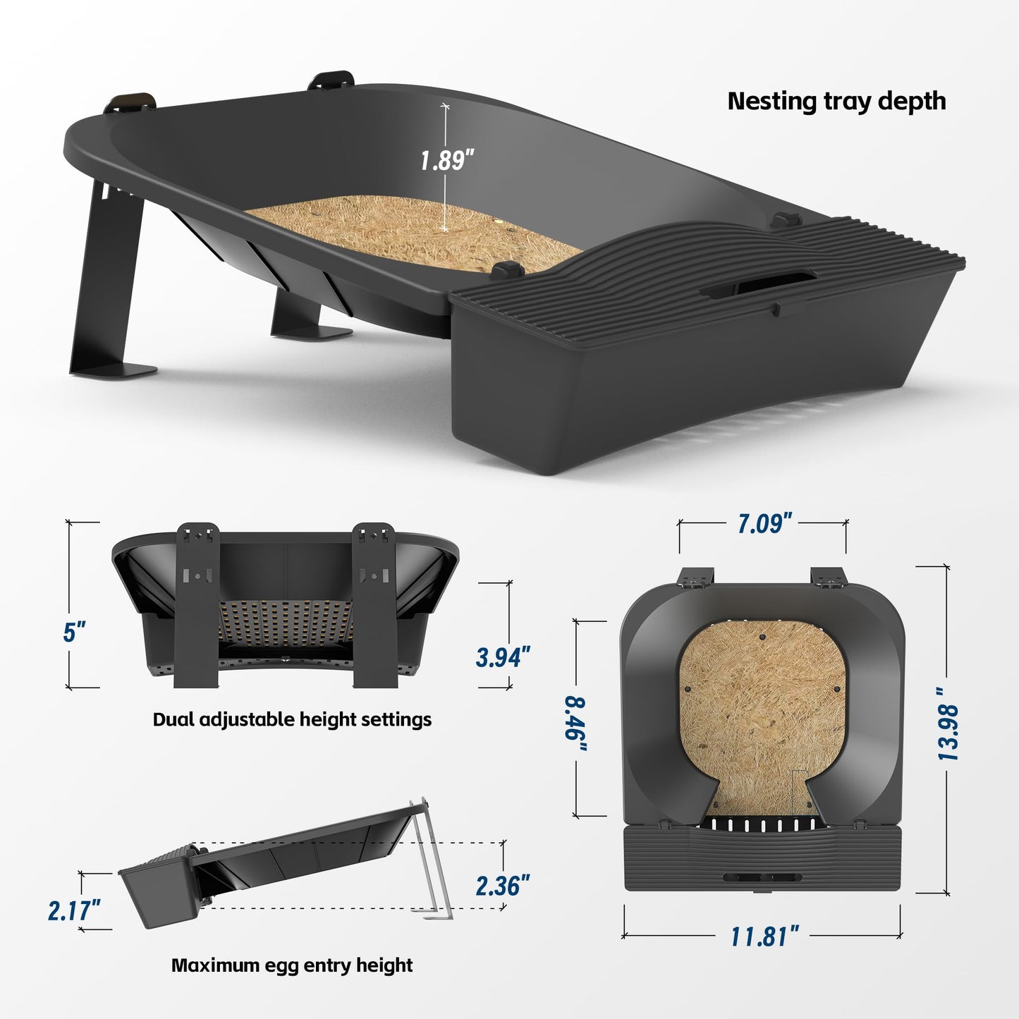 IVAHOU Rolling Nesting Box for Chicken Coop, 1-Pack with 3 Coconut Fiber Mats Replaceable Chicken Coop Accessories, Automatic Egg Collection for Backyard Poultry (Black)