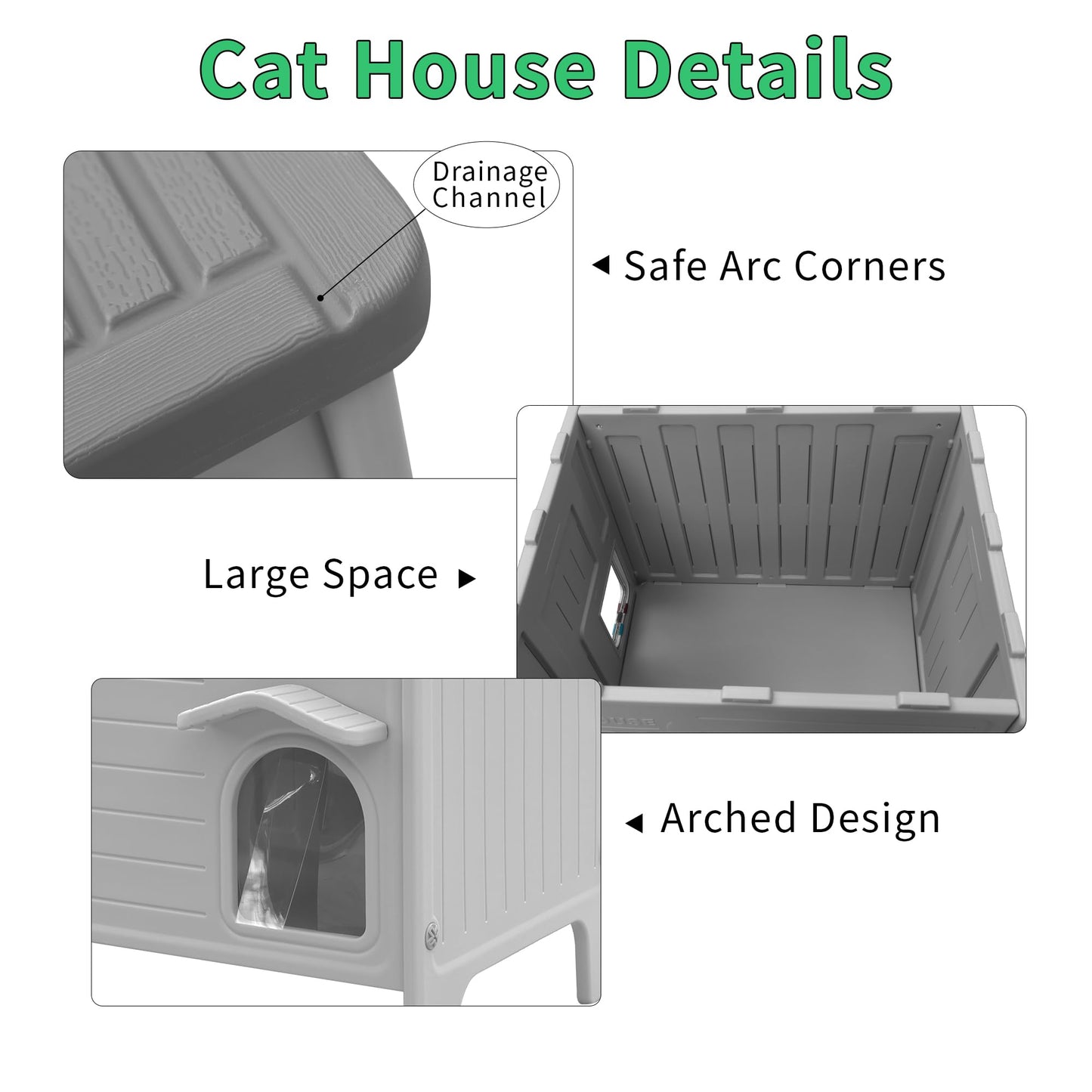 Rockever Plastic Outdoor Cat House, Waterproof Cat House for Outdoor Cats with Escape Door, Sturdy Feral Cat House Outdoor Indoor, Spacious and Clean Easily (Grey)