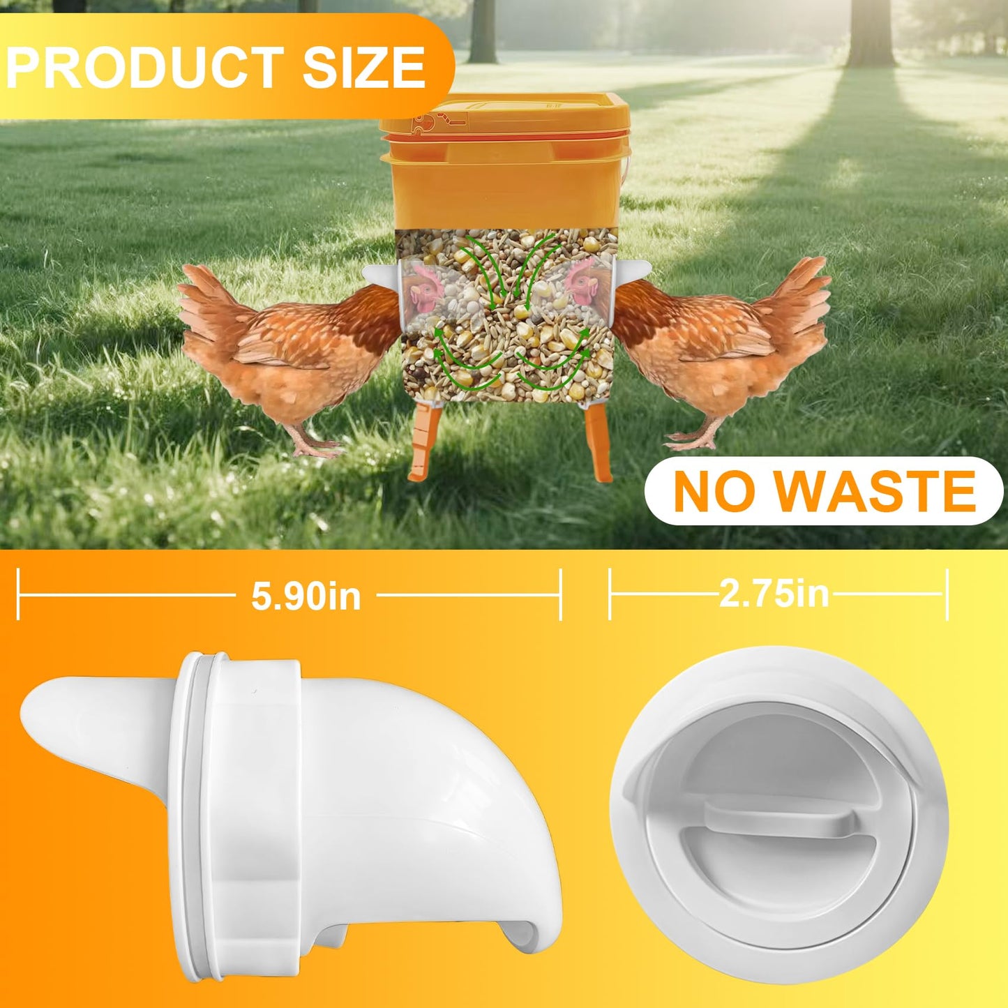 Diy Chicken Poultry Pro Feeder Port No Waste Mess Cups Kit for Gravity Automatic Chickens Bucket Feeder Pro Coop Feeder and Waterer Food Dispenser Set System Equipment for Buckets Barrels Bins Troughs