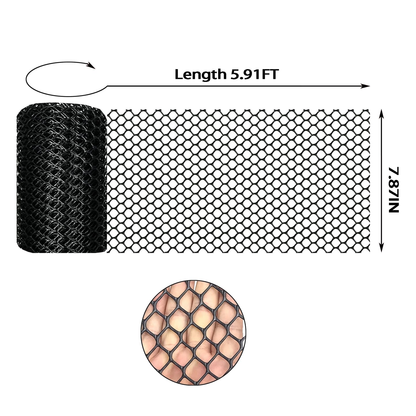 IRWORHDR Black Plastic Wire Mesh Fence Plastic Chicken Wire Fence Mesh 7.87IN x5.91FT Best for Poultry, Cat,Dogs, Rabbit, Snake & Gardening Plastic Chicken Wire Mesh,with 25 Pcs Fixed Straps