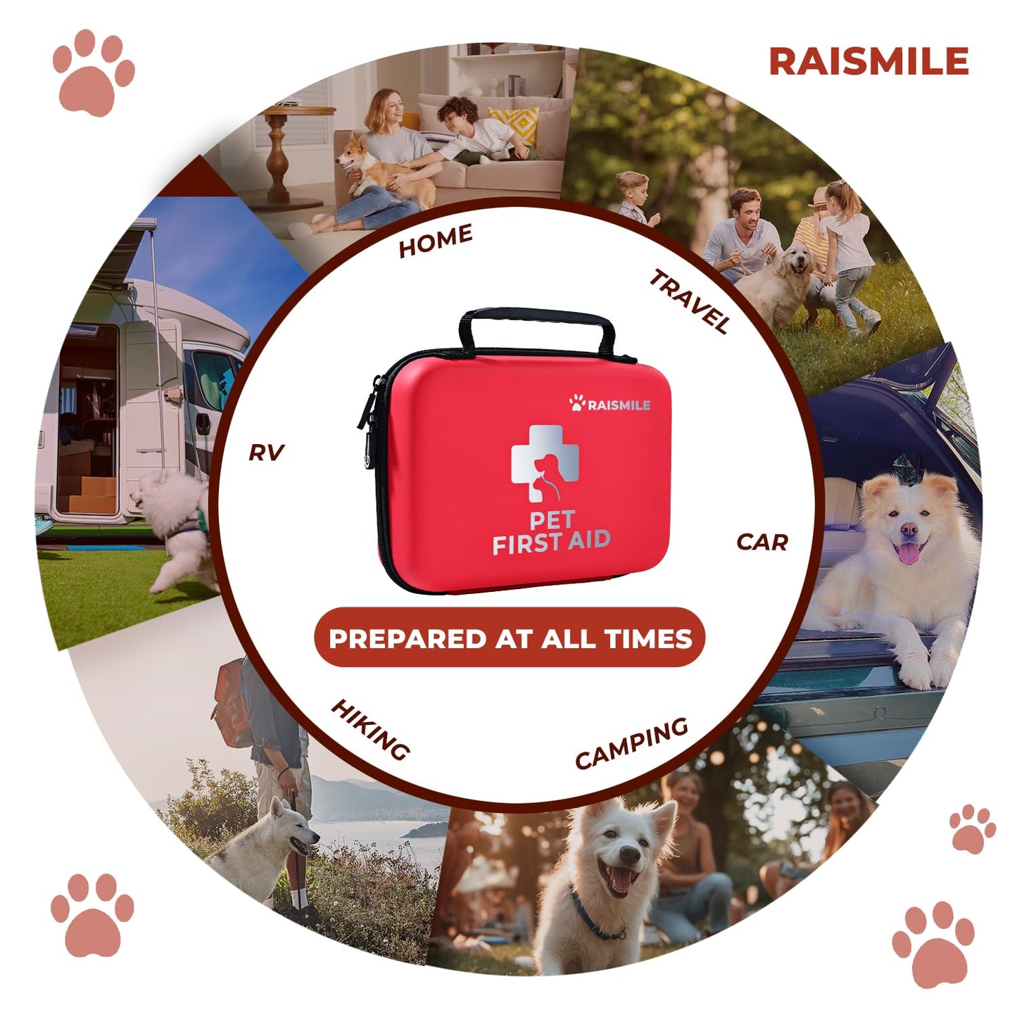 Raismile Dog First Aid Kit, Pet First Aid Supplies for Treat Dogs & Cats in an Emergency, Ideal for Use at Home, Outdoors, Traveling