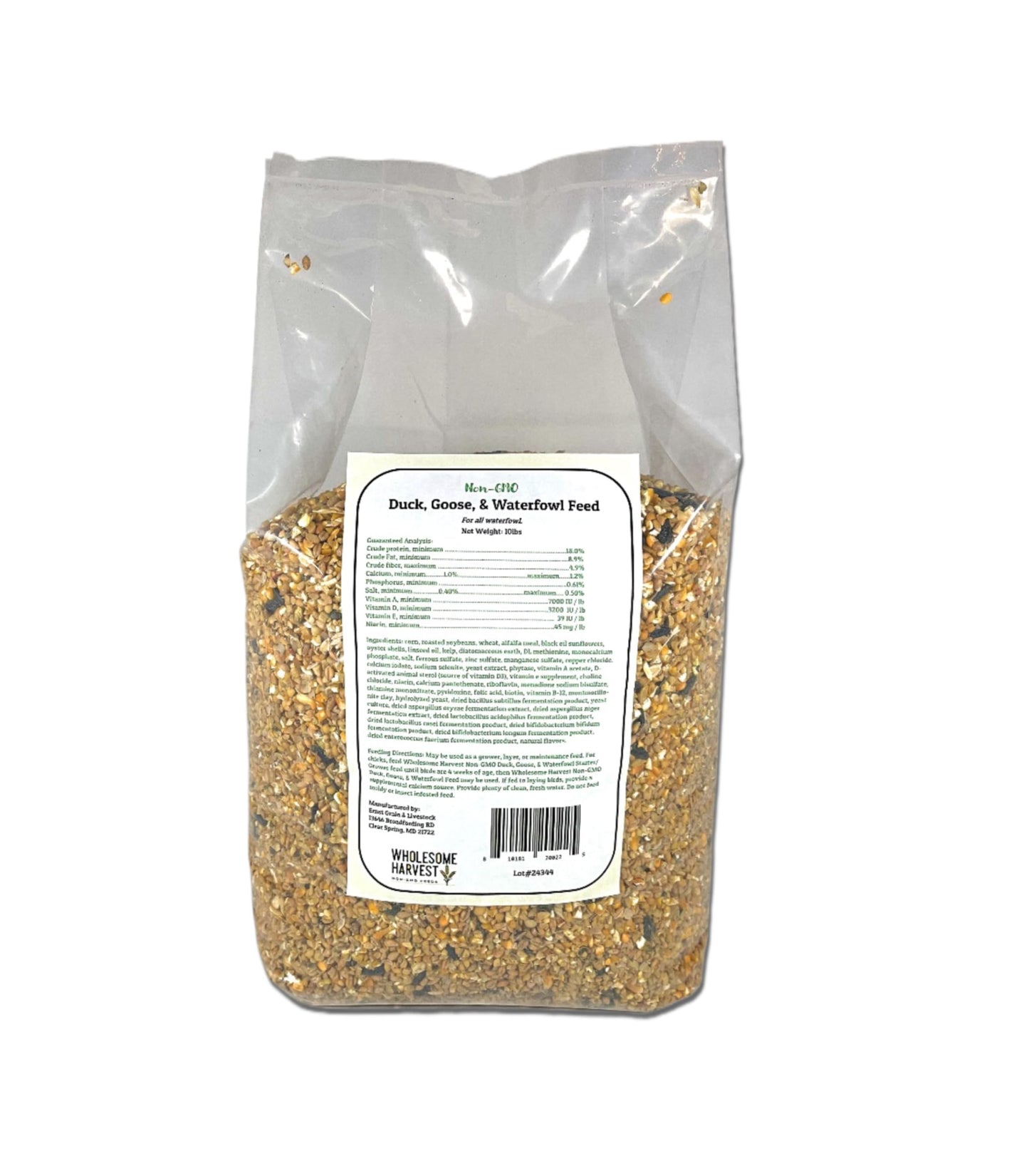 Wholesome Harvest Non-GMO 10 lb Duck Food, Goose & Waterfowl Feed – 18% High Protein, Complete Bird Feed with Cracked Corn, Soybeans, Vitamins & Probiotics Formula for Healthy Flock Growth