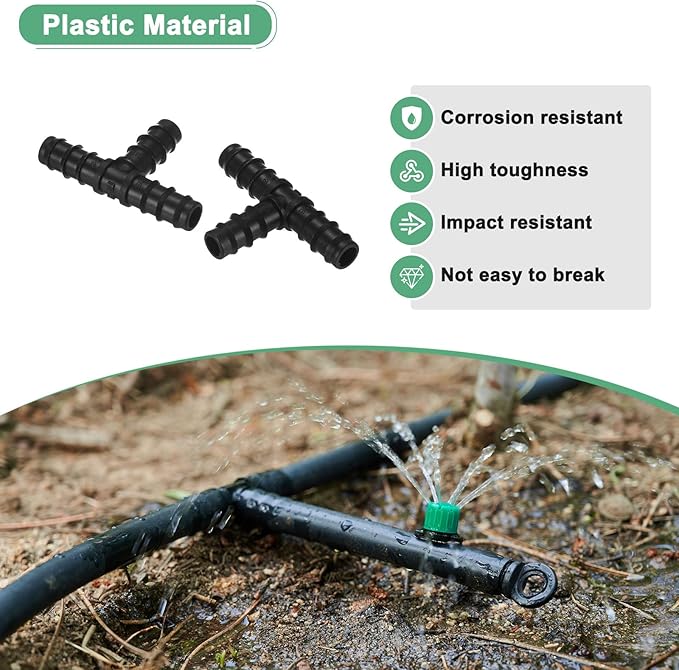 10-Pack Drip Irrigation Barbed Fittings, for 3/8 Inch Tees Tubing Connector Plastic Coupling Irrigation Parts for Garden/Greenhouse/Aquarium/Flower Pot, Drip Pipe Accessories