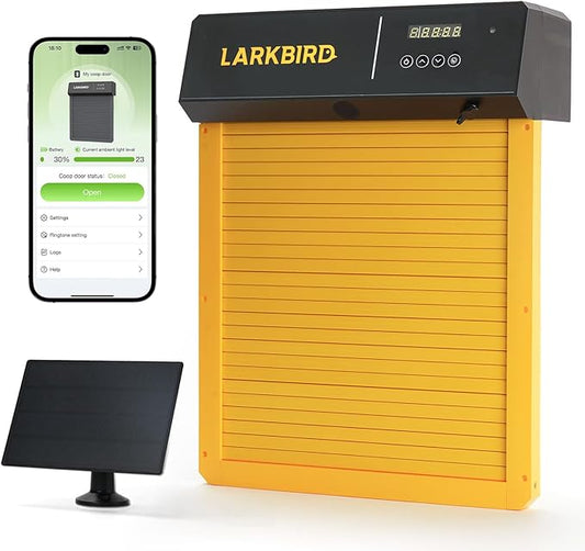 LARKBIRD Automatic Chicken Coop Door with Audio Recall Function, Solar Chicken Coop Door with Timer & Light Sensor, App Control Chicken Door with Anti-Pinch System (Yellow)