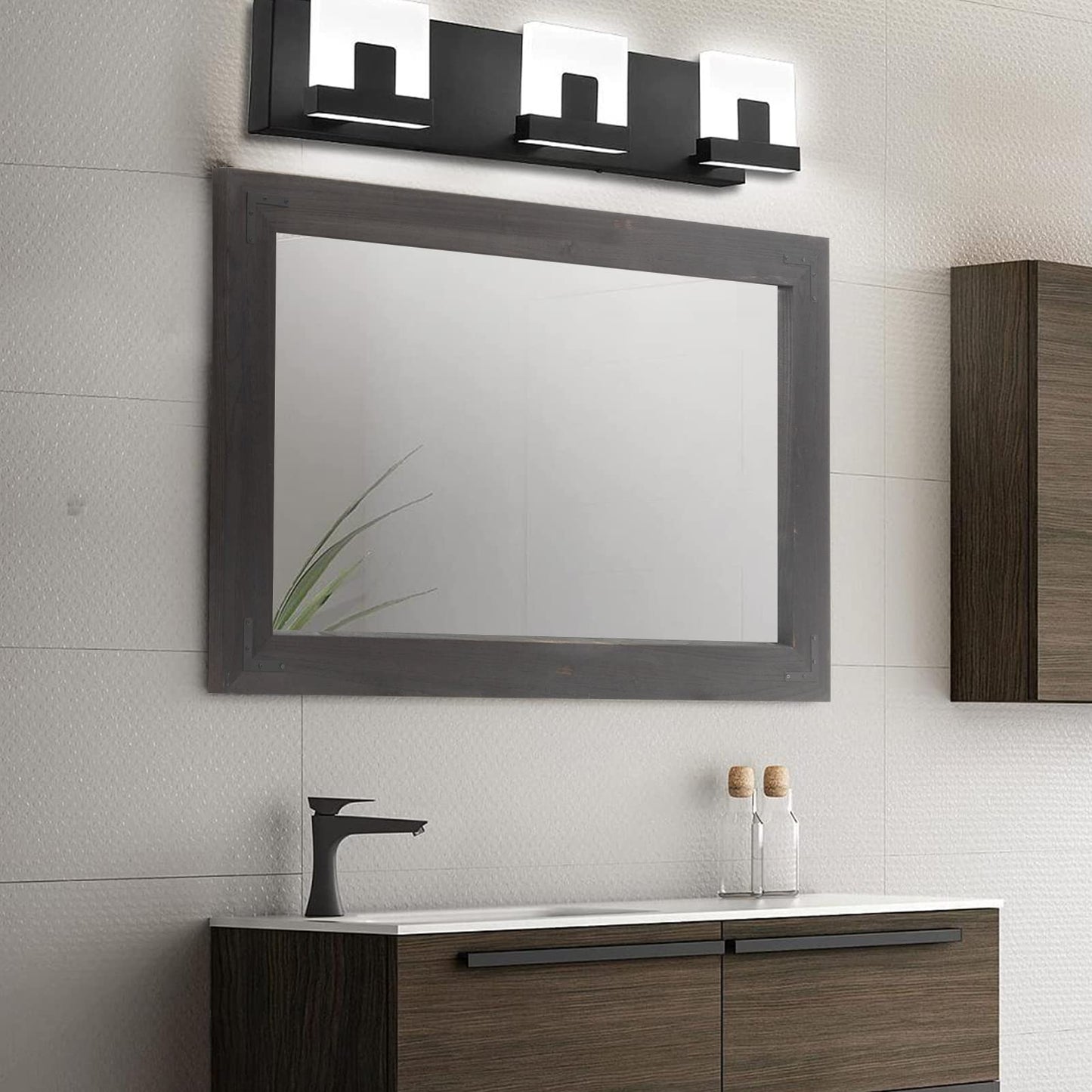 YOSHOOT Rustic Wooden Framed Wall Mirror, Natural Wood Bathroom Vanity Mirror for Farmhouse Decor, Vertical or Horizontal Hanging, 60" x 36", Black