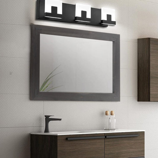 YOSHOOT Rustic Wooden Framed Wall Mirror, Natural Wood Bathroom Vanity Mirror for Farmhouse Decor, Vertical or Horizontal Hanging, 60" x 36", Black