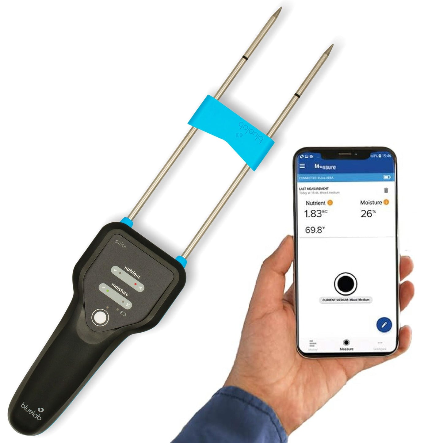 Bluelab Pulse Meter - Handheld Digital Soil Meter Measures Nutrients (TDS), Moisture & Temperature directly from the Root Zone - Grow Healthier Plants with Fast, Accurate Measurements
