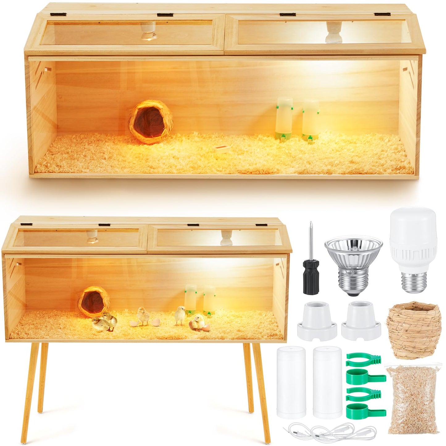 CroBlissful 40 x 16 x 16 in Brooder Kit Box for Chicken Quails Indoor Outdoor with Leg Stand Sliding Door, Bulb Set and Feeder, Baby Chicken Coops for Ducks, Rabbit, Hamsters, Lizards, Mice, Rat