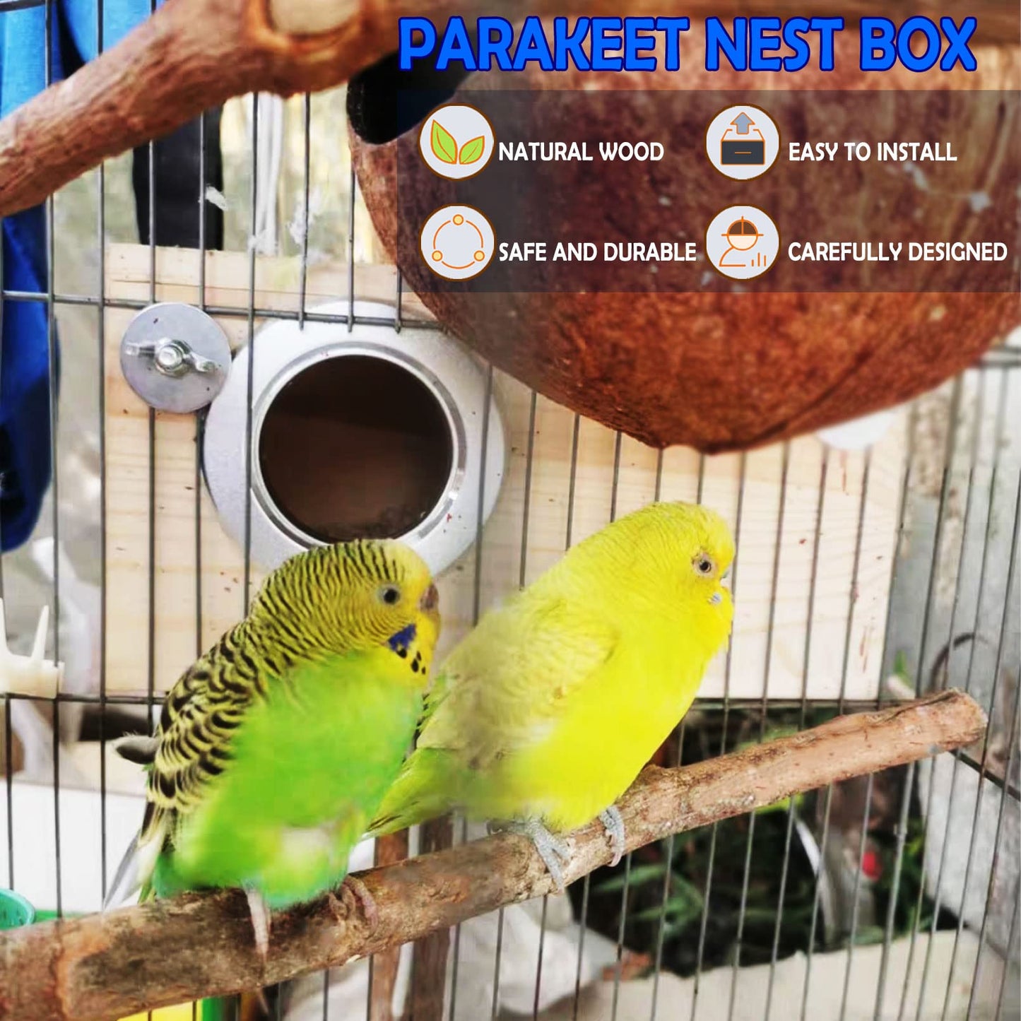 kathson Parakeet Nest Box Budgie Nesting House Cockatiel Breeding Parrots Mating Box for Lovebirds Small and Medium-Sized Birds（M）
