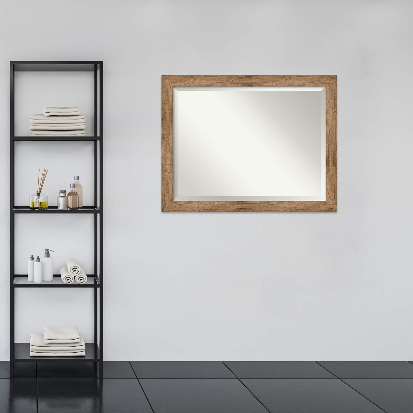 Amanti Art Brown Bathroom Mirror for Over Sink, 36x46 Owl Brown Rectangle Vanity Mirror, X-Large Country Rustic Wood Frame, Hangs Horizonally and Vertically, Bathroom Wall Decor, Beveled Edge