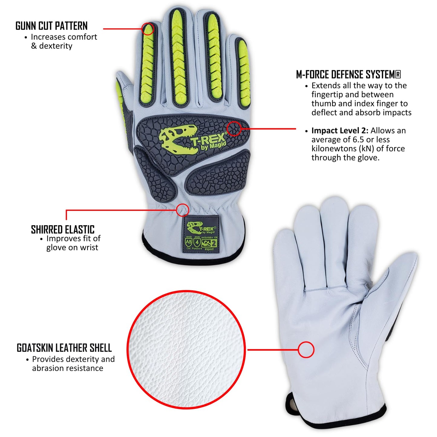 MAGID T-REX Goatskin Leather ANSI A5 Cut-Resistant Impact Gloves, 48 Pair, Size 10/XL, TRX812