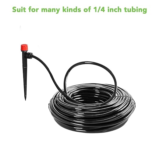 MIXC 60pcs Quick-Connect Drip Irrigation Emitters for 1/4" Drip Irrigation Tubing - Adjustable Push-to-Connect 360° Drip Emitters Stream on 6" Sturdy Stake for Irrigation System